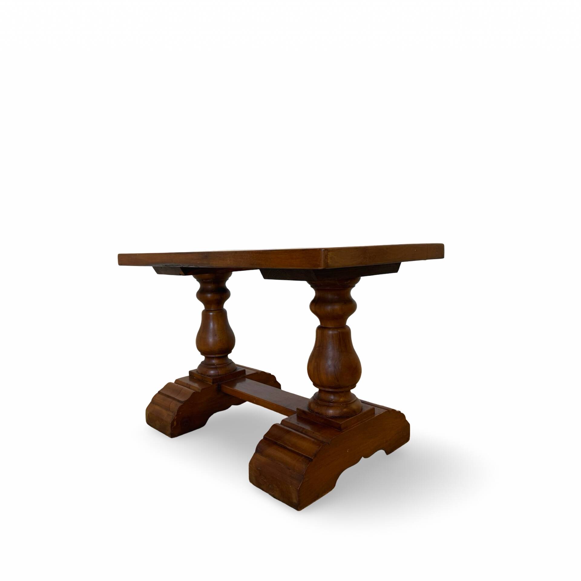 A small, rustic walnut wooden table, crafted from solid walnut wood, 1