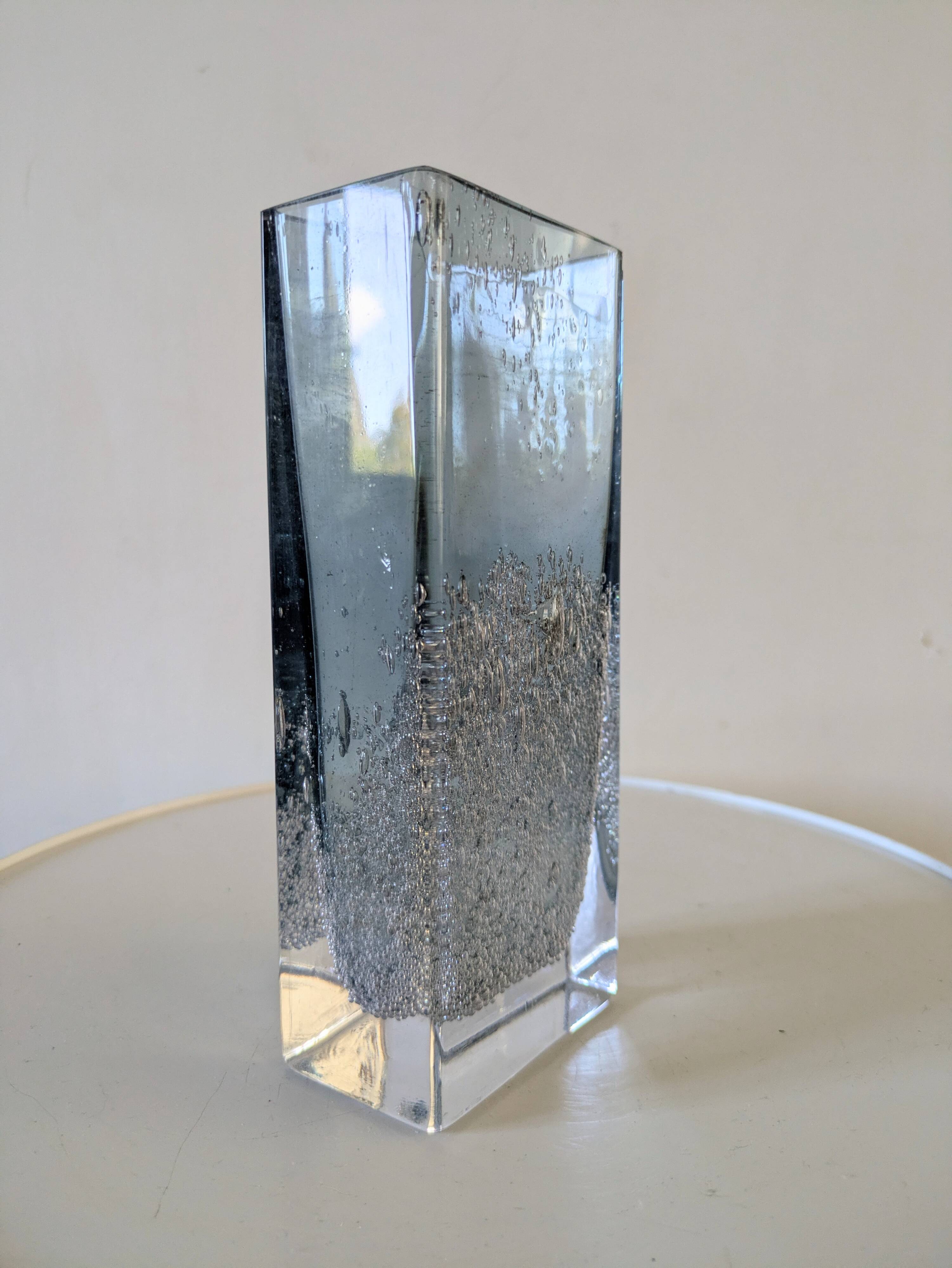 Bubble blown glass vase, 70s design