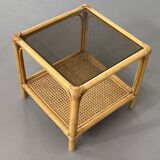 Rattan, Canework and Smoked Glass End Tables, 1960s, Set of 2