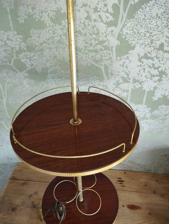 Vintage 70s floor lamp – Bottle rack & wooden coasters