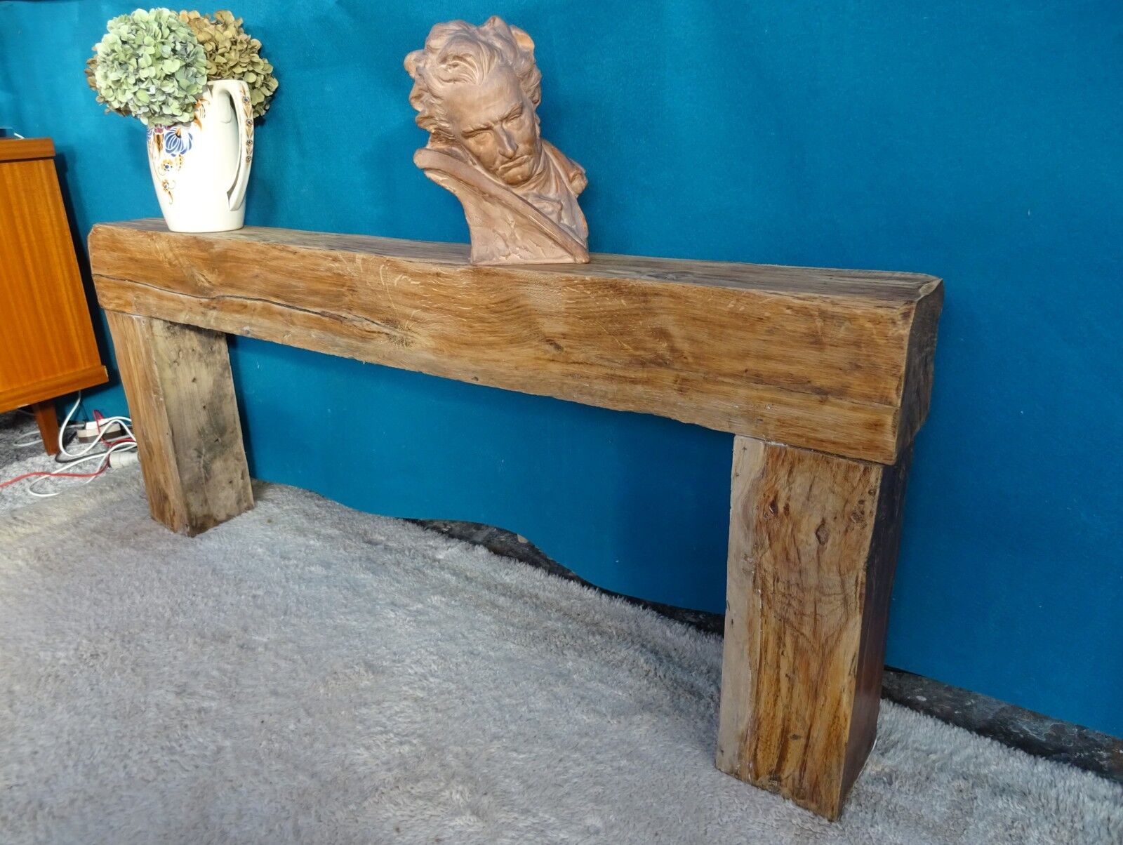 Brutalist console solid oak