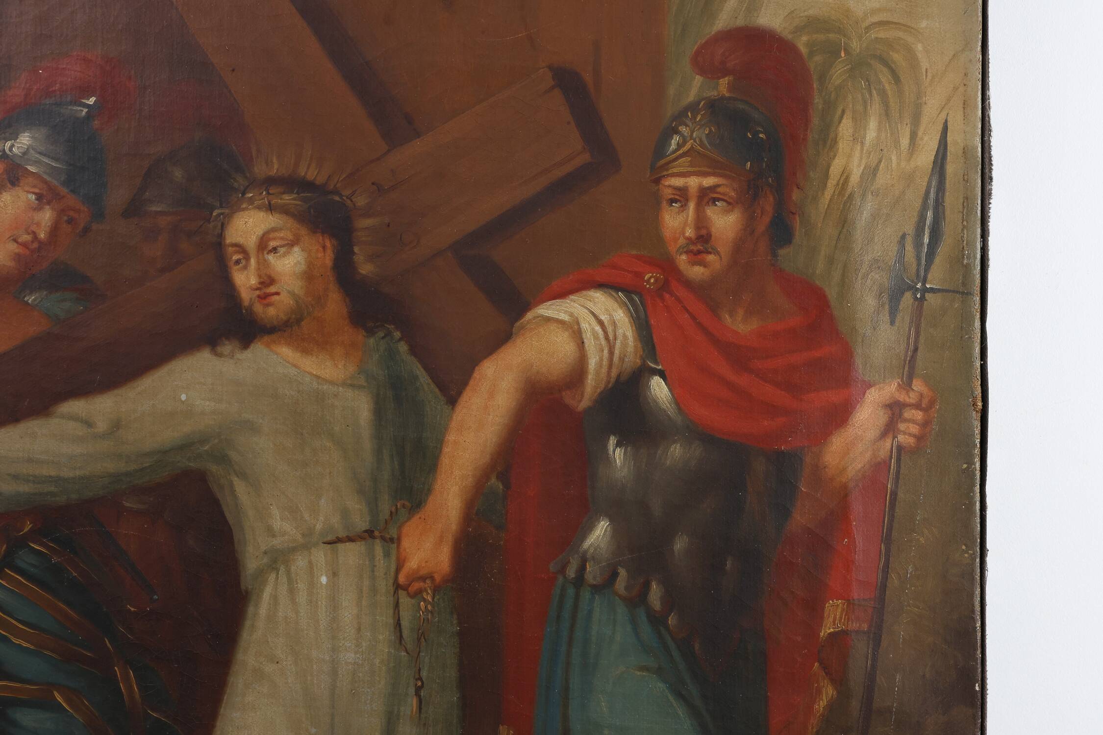Peinture religieuse de la Passion du Christ à l'huile sur toile, Belgique vers 1900