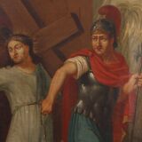 Peinture religieuse de la Passion du Christ à l'huile sur toile, Belgique vers 1900