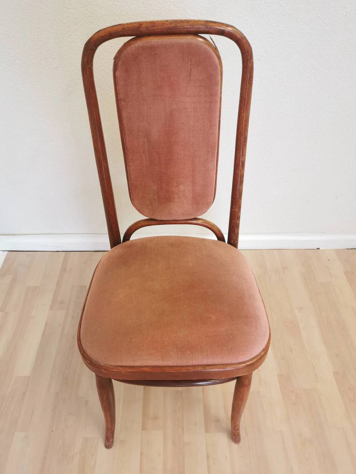 Vintage Thonet Style Bentwood Dining Chair: High Back, Cushioned Seat Pink