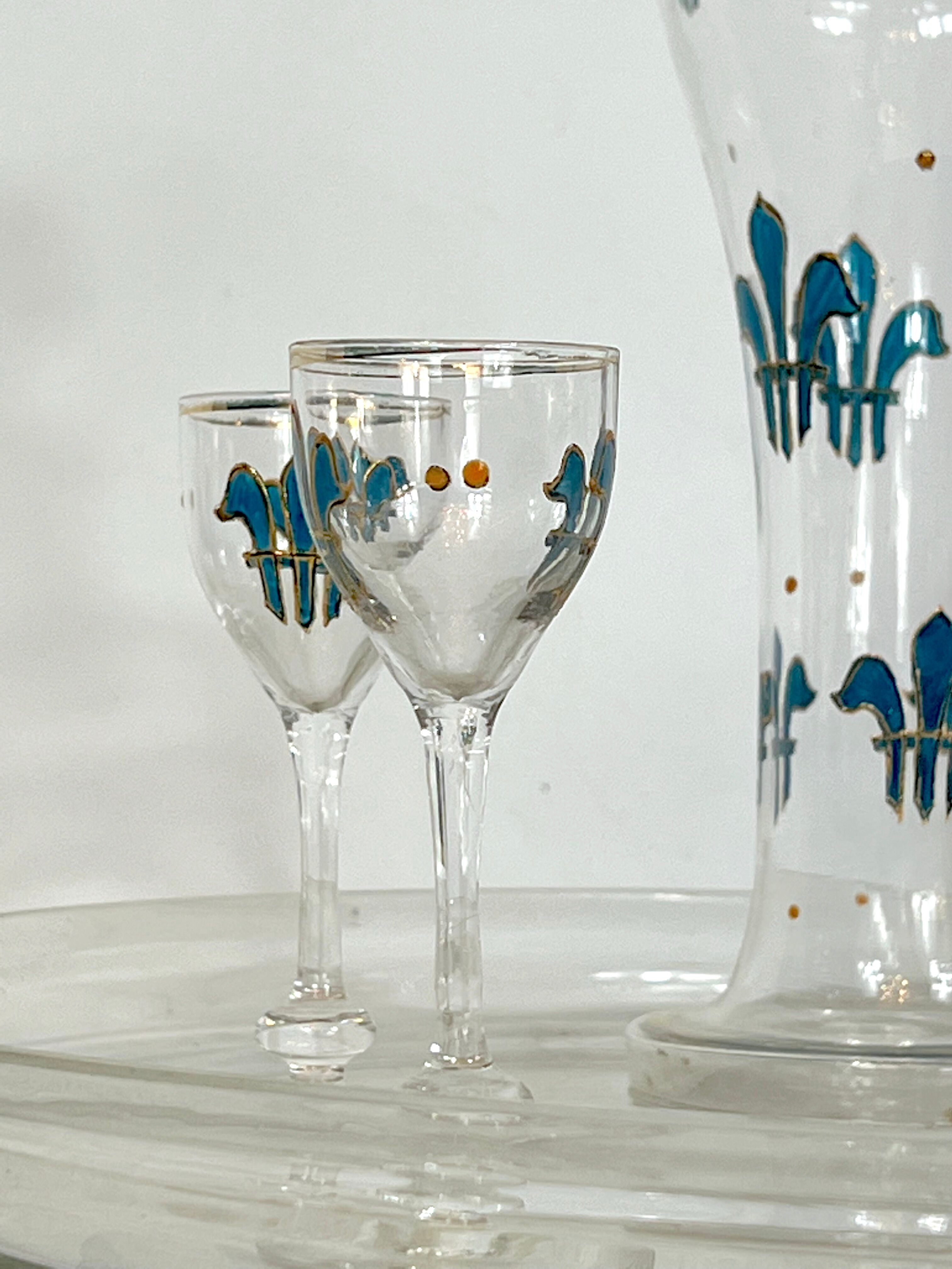 Italian Art Nouveau glass liquor set from 1920s