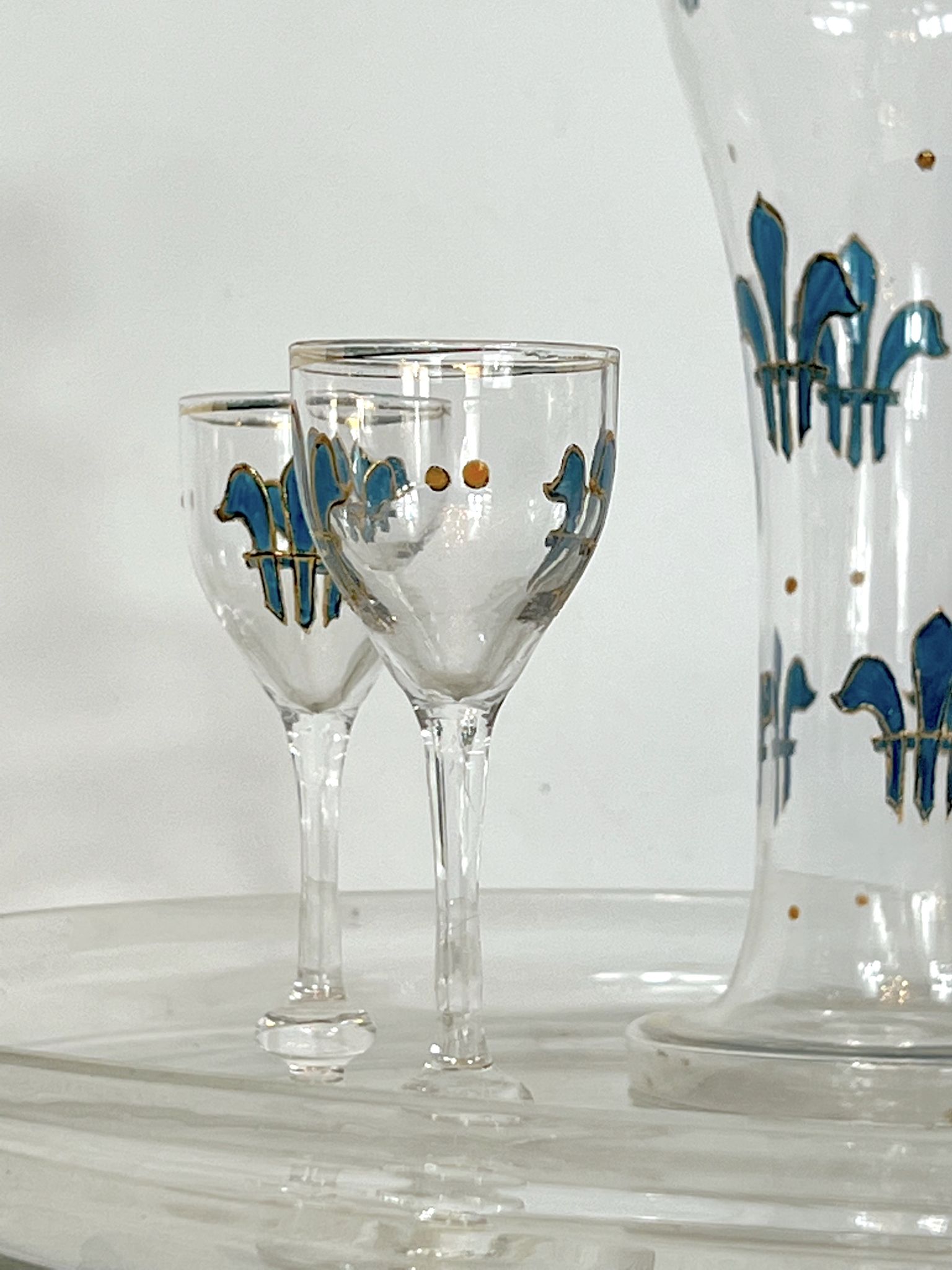 Italian Art Nouveau glass liquor set from 1920s