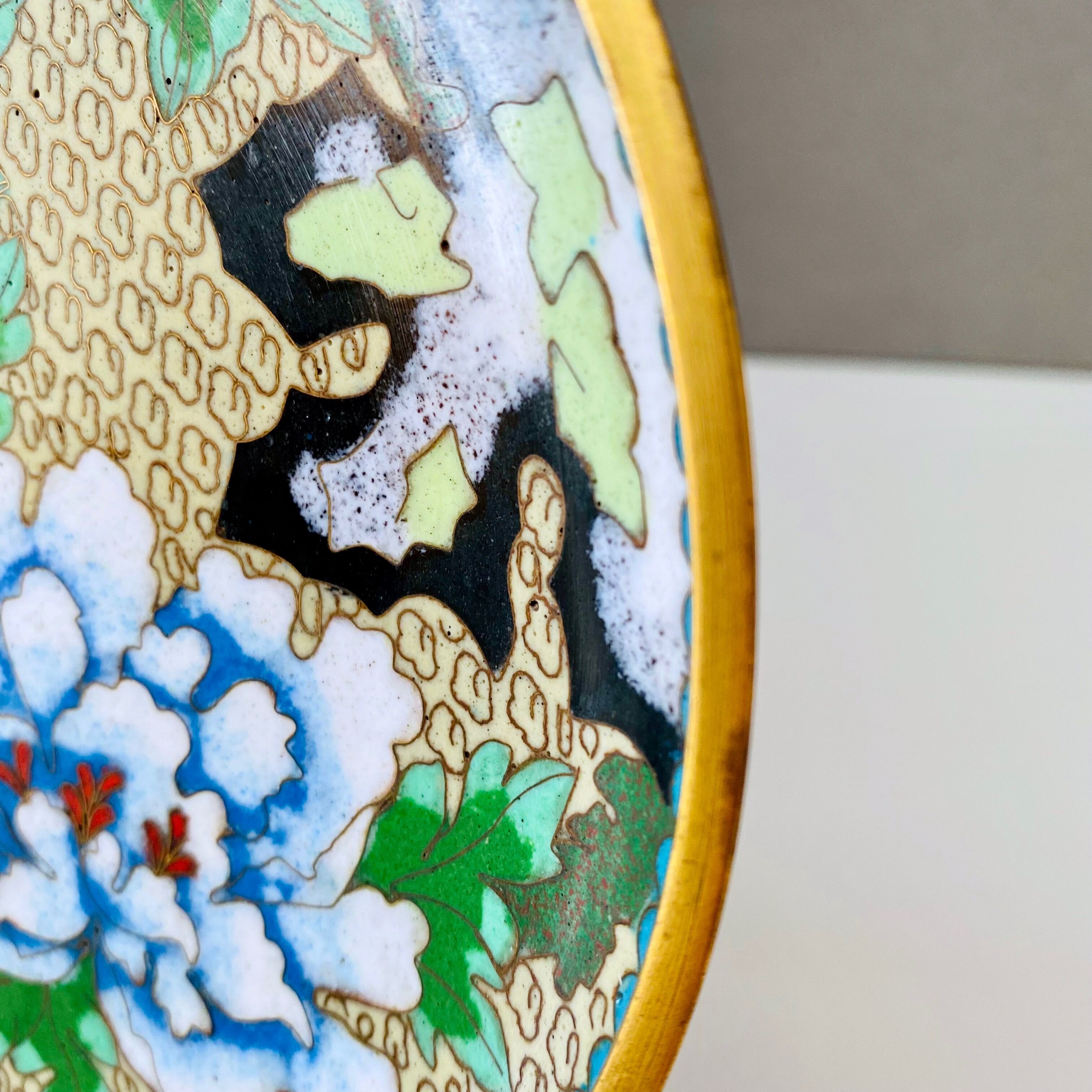 Cloisonne plate, vintage enamel plate