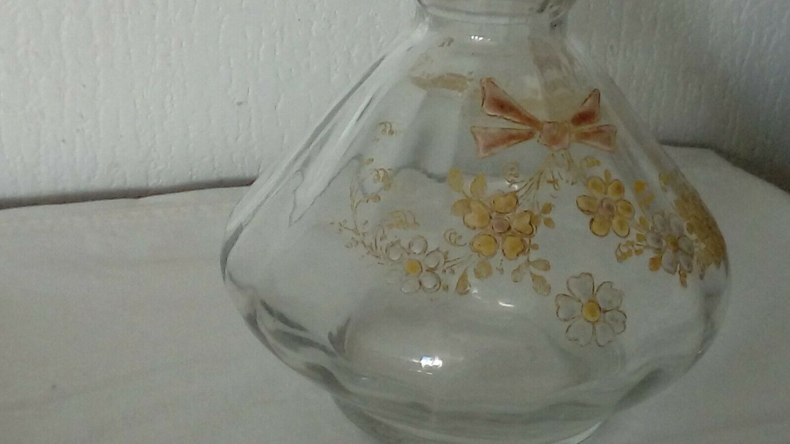 Glass carafe with enamel, enamelled fat, Art Nouveau period.