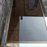Table de salon en chrome, laiton et verre