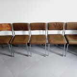 Five chairs in chromed metal and mottled fabric