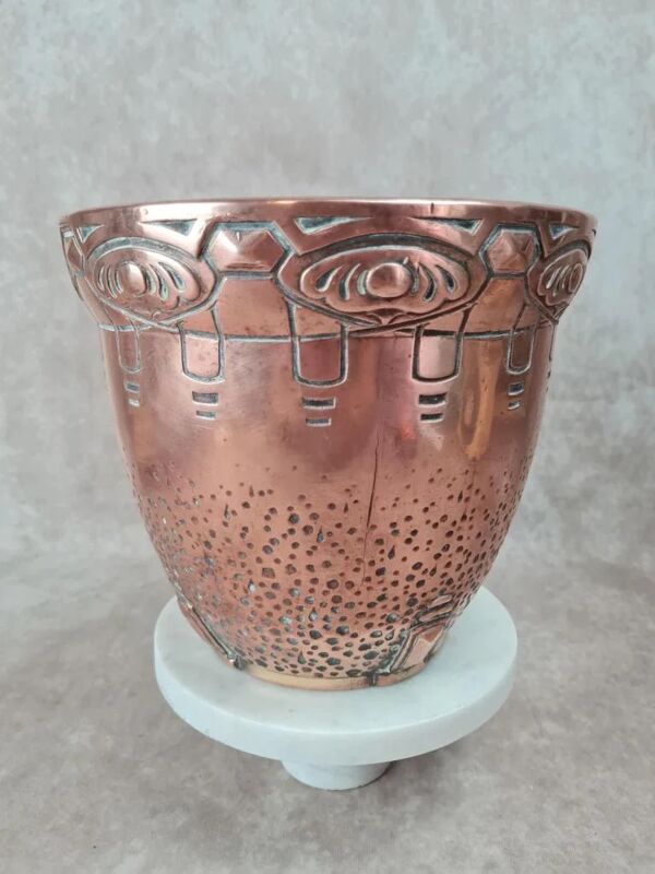 Cache-pot ancien Art Nouveau Gustave De Bruyn Fives-lille �� cuivre galvanoplastie