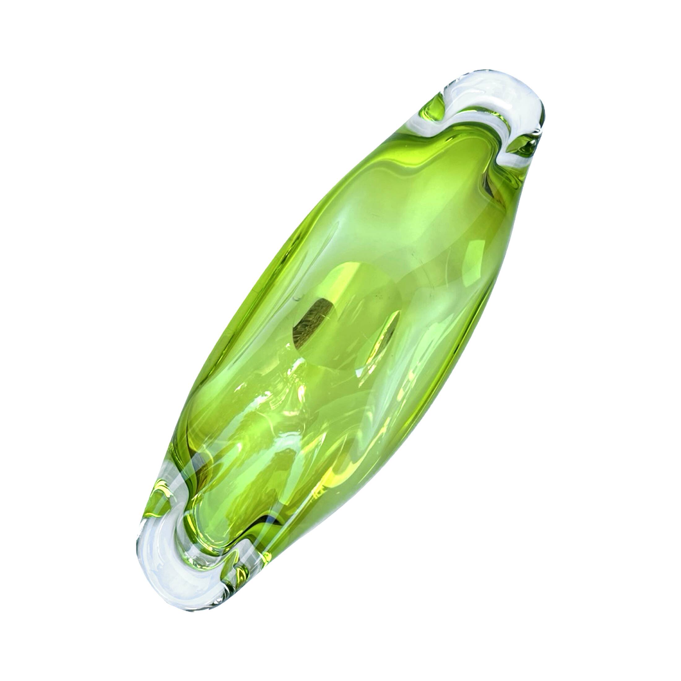 Green glass bowl, designed by J. Broz, Skrdlovice, Czechoslovakia, 1960s.