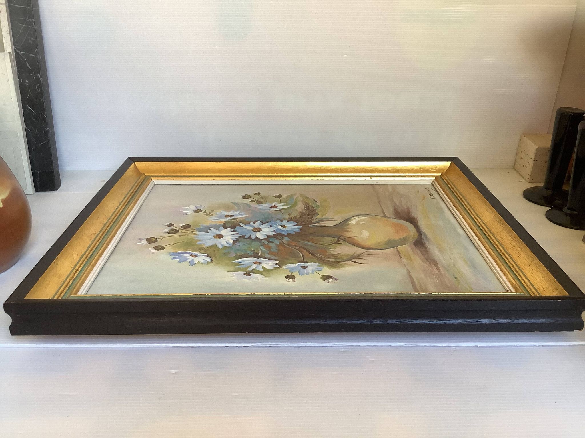 Painting of a bouquet of blue flowers, oil on canvas, signed.