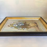 Painting of a bouquet of blue flowers, oil on canvas, signed.