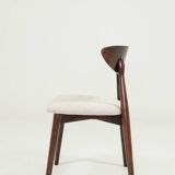 Modern Set of 6 Dining Chairs, Ecru Farbic and Dark walnut beech wood