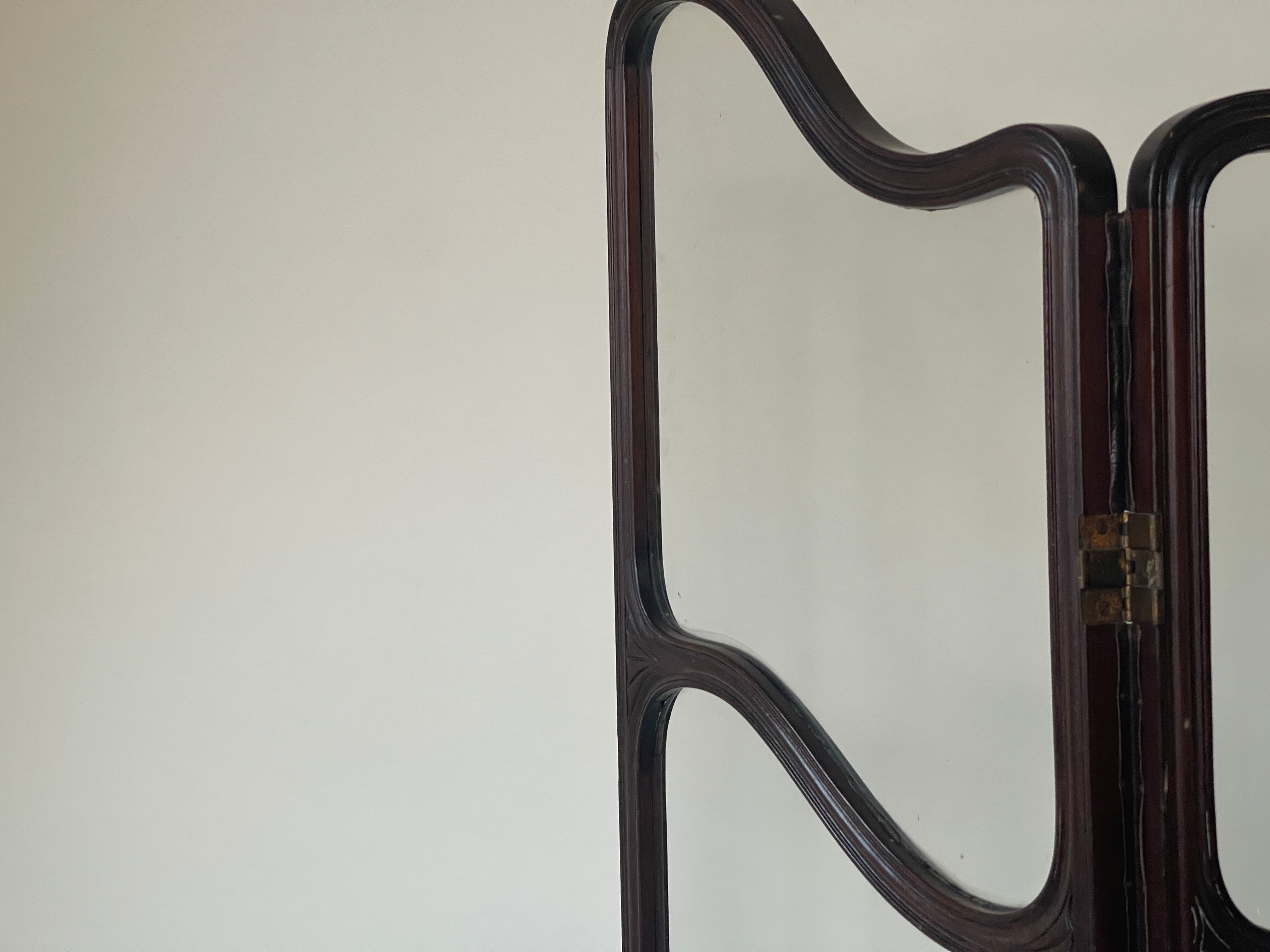 Art nouveau mahogany and glass concertina screen