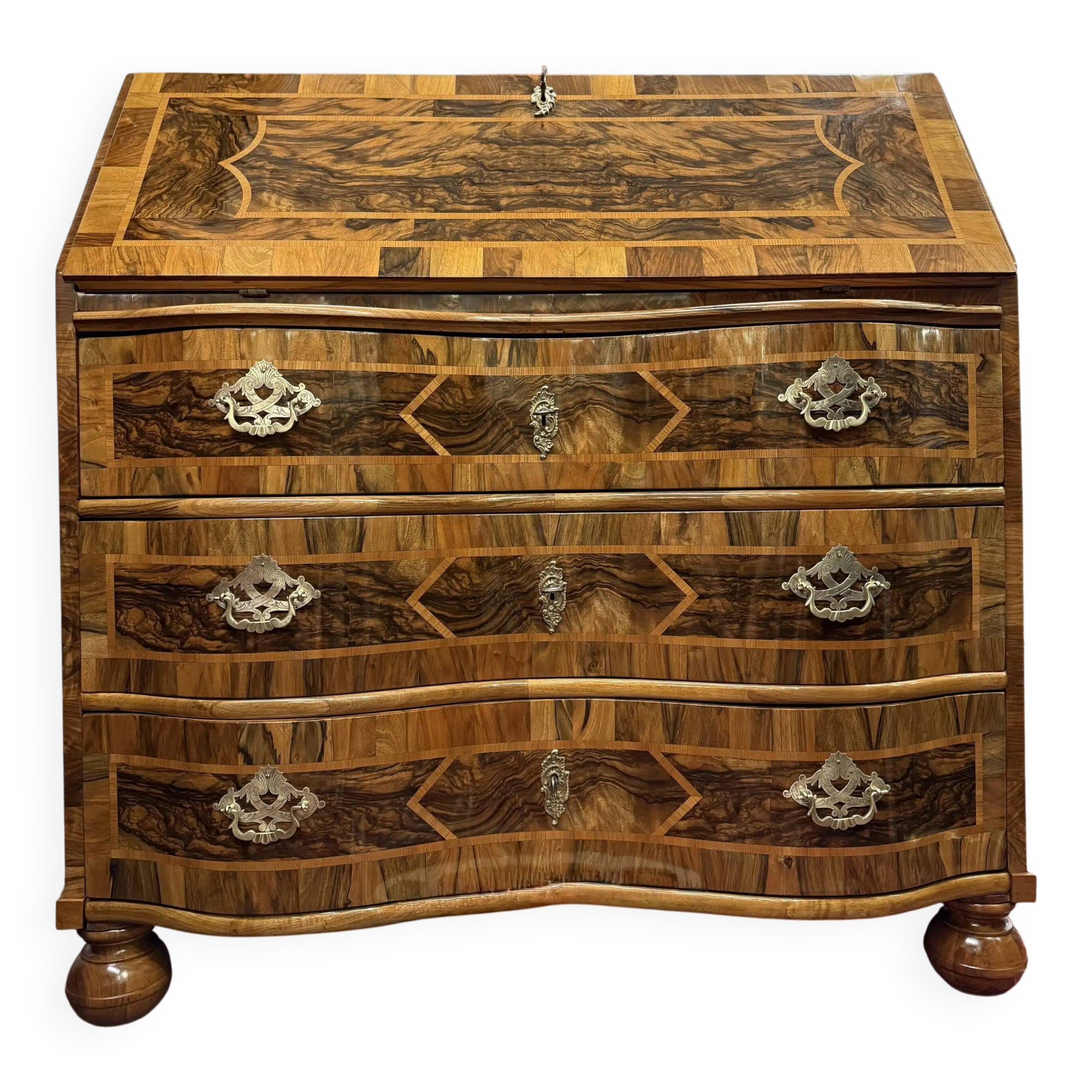 Baroque Bureau Secretary Desk, Fruitwood Marquetry, Germany, c. 1760