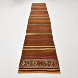 Brown & Orange Stiped Mid Century Vintage Kilim Rug, 75x387 Cm