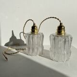 Pair of Art Deco pendant lights in molded pressed glass