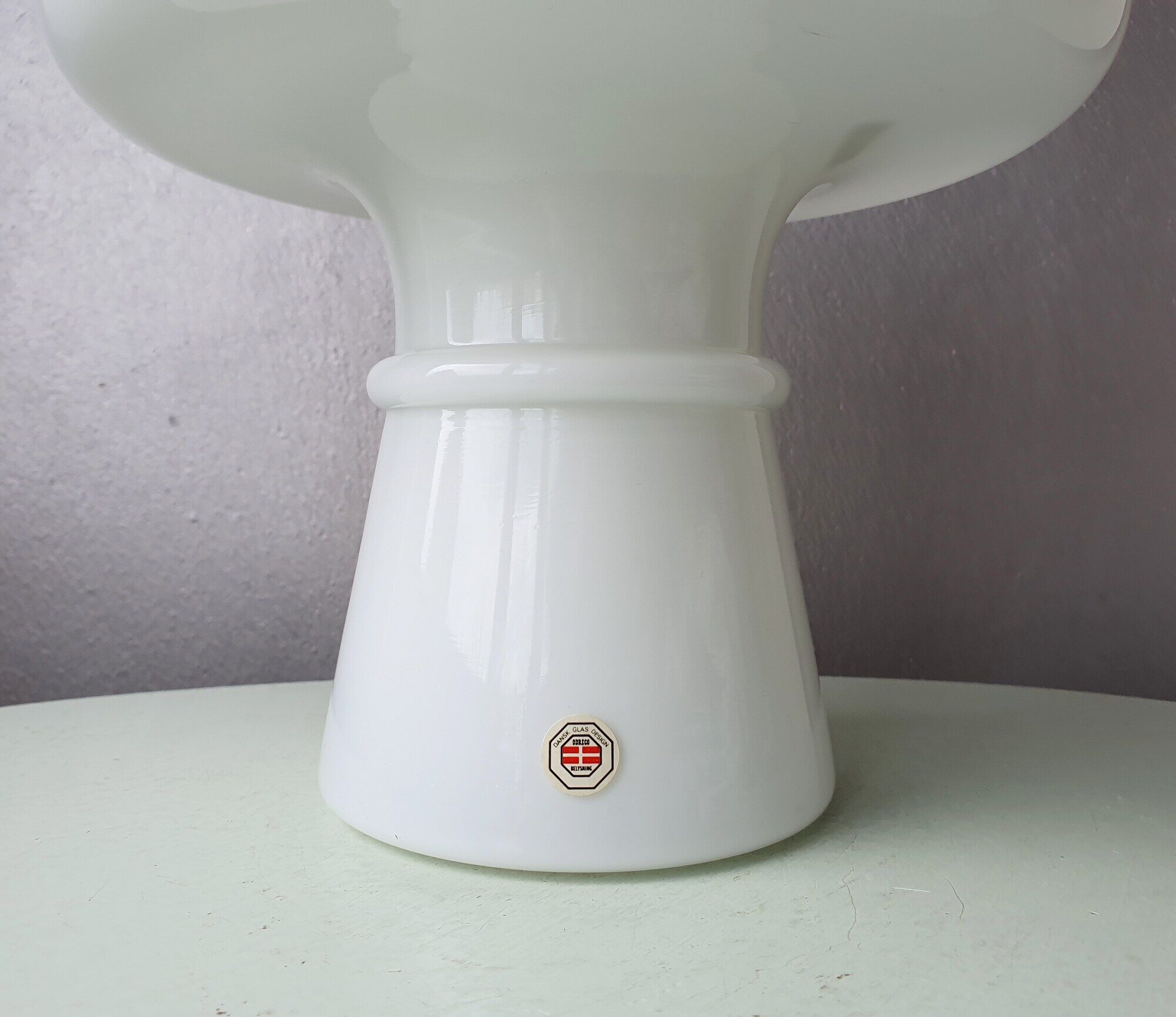 Lampe de table champignon en verre vintage, design danois Odreco, années 80