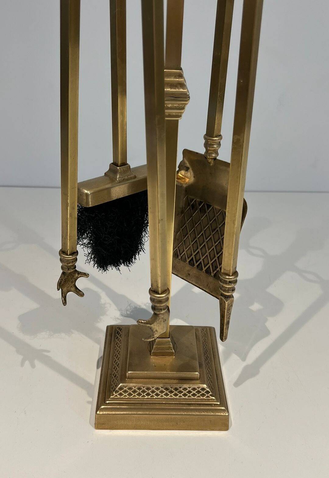Neoclassical Fire Set in Bronze and Brass Finely Chiseled