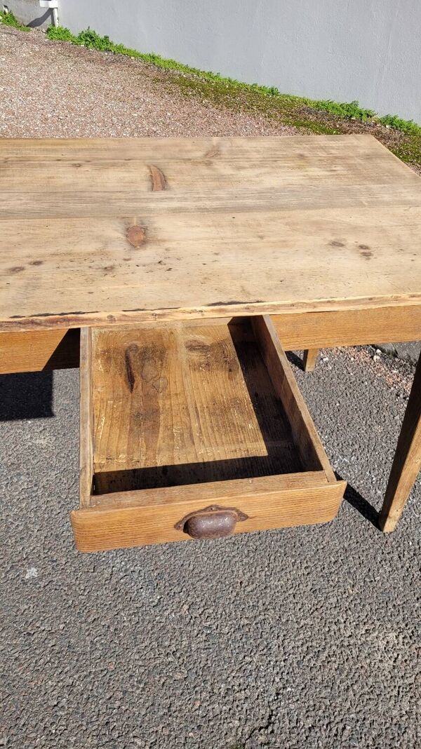 Table de ferme rustique ancienne fabrication 1900s en chêne - 1m22