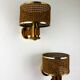 Pair of vintage rattan & wood wall sconces, Italy, 1970s