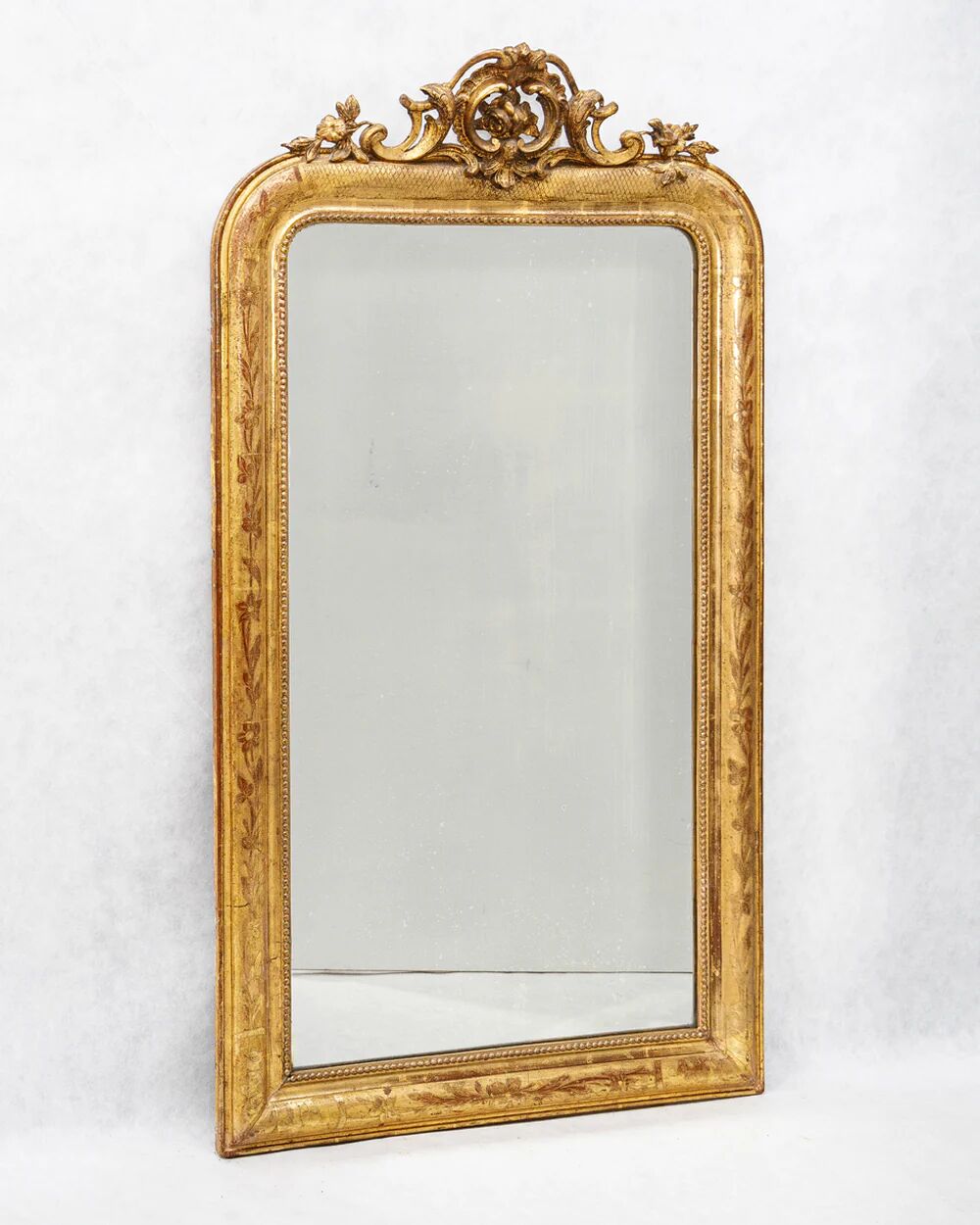 19th C Louis Philippe mirror with ornate rose crest