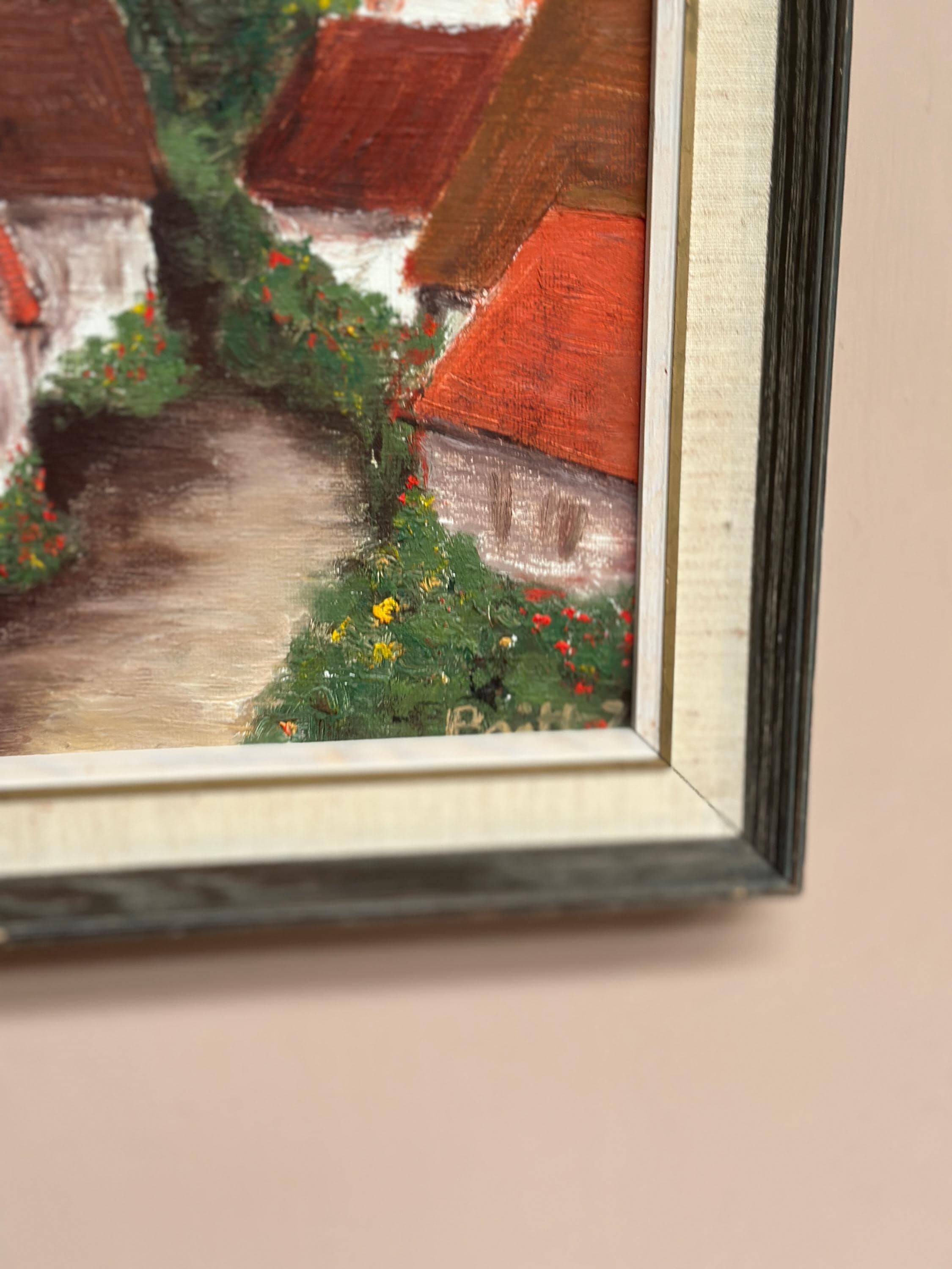 Original Swedish Oil on Canvas – “Village with Red Roofs” – Dated 1973