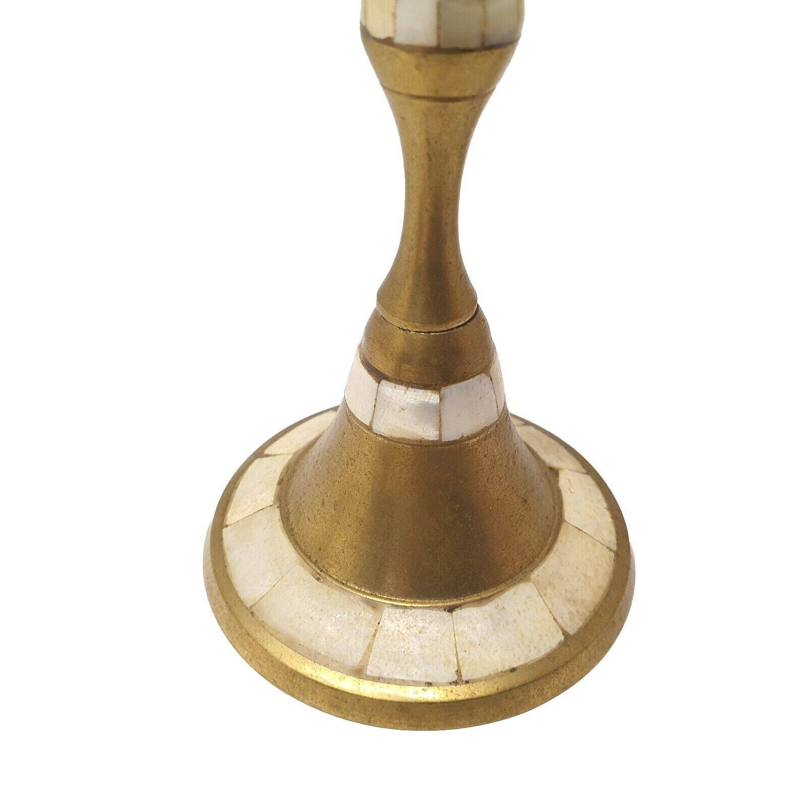 Set of 3-light brass candlesticks with mother-of-pearl intrusion