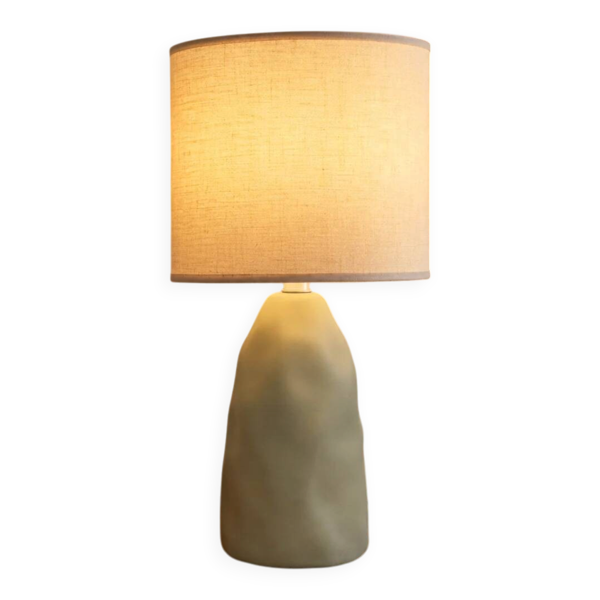 Sage green table lamp with cream lampshade – organic style bedside lamp