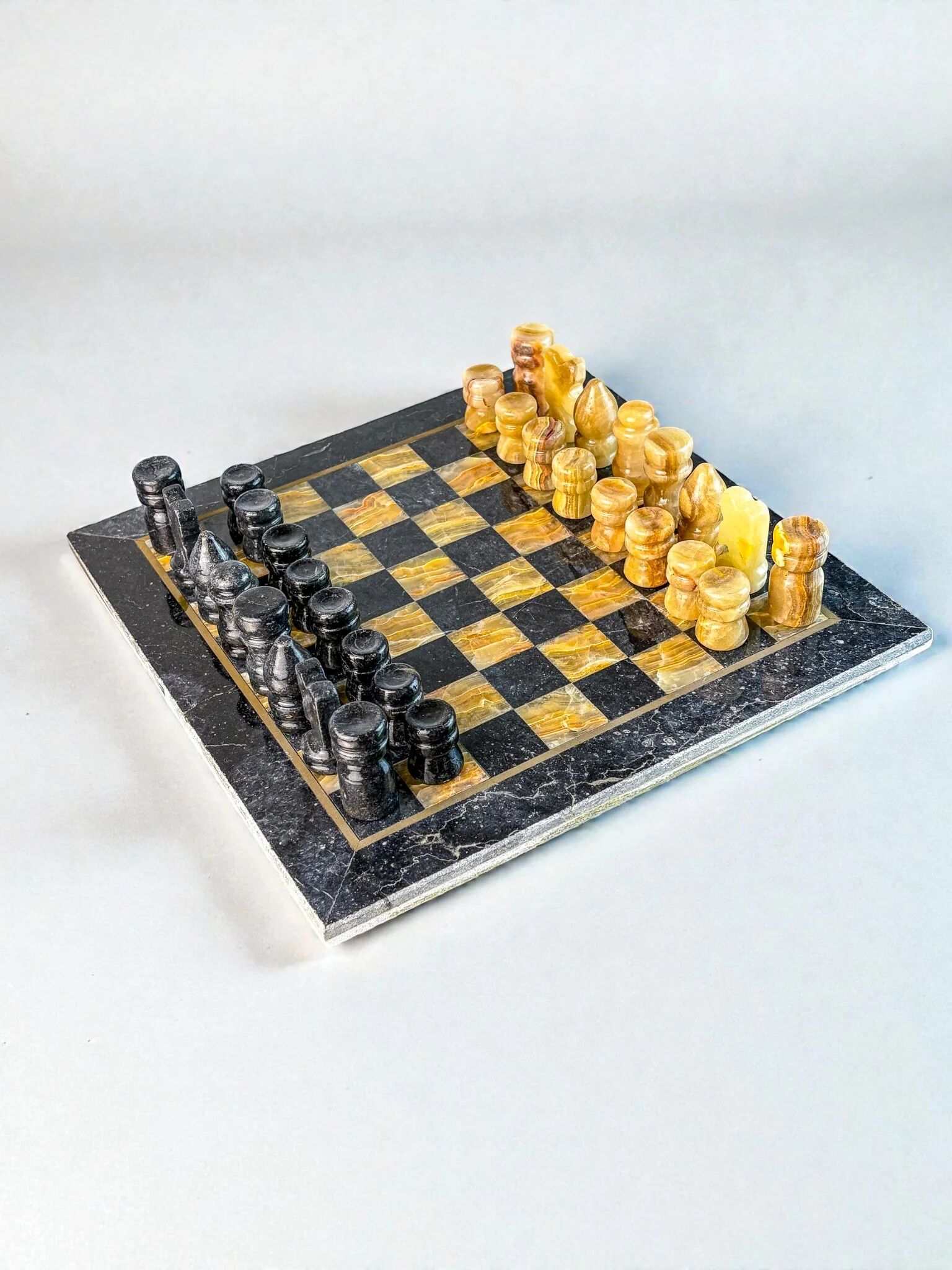 Vintage Italian genuine alabaster chess set with carved pieces, 1970