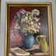 Tableau ancien nature morte "Bouquet de fleurs et pichet" – Huile sur panne