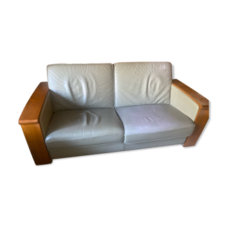 Leleu two-seater leather sofa