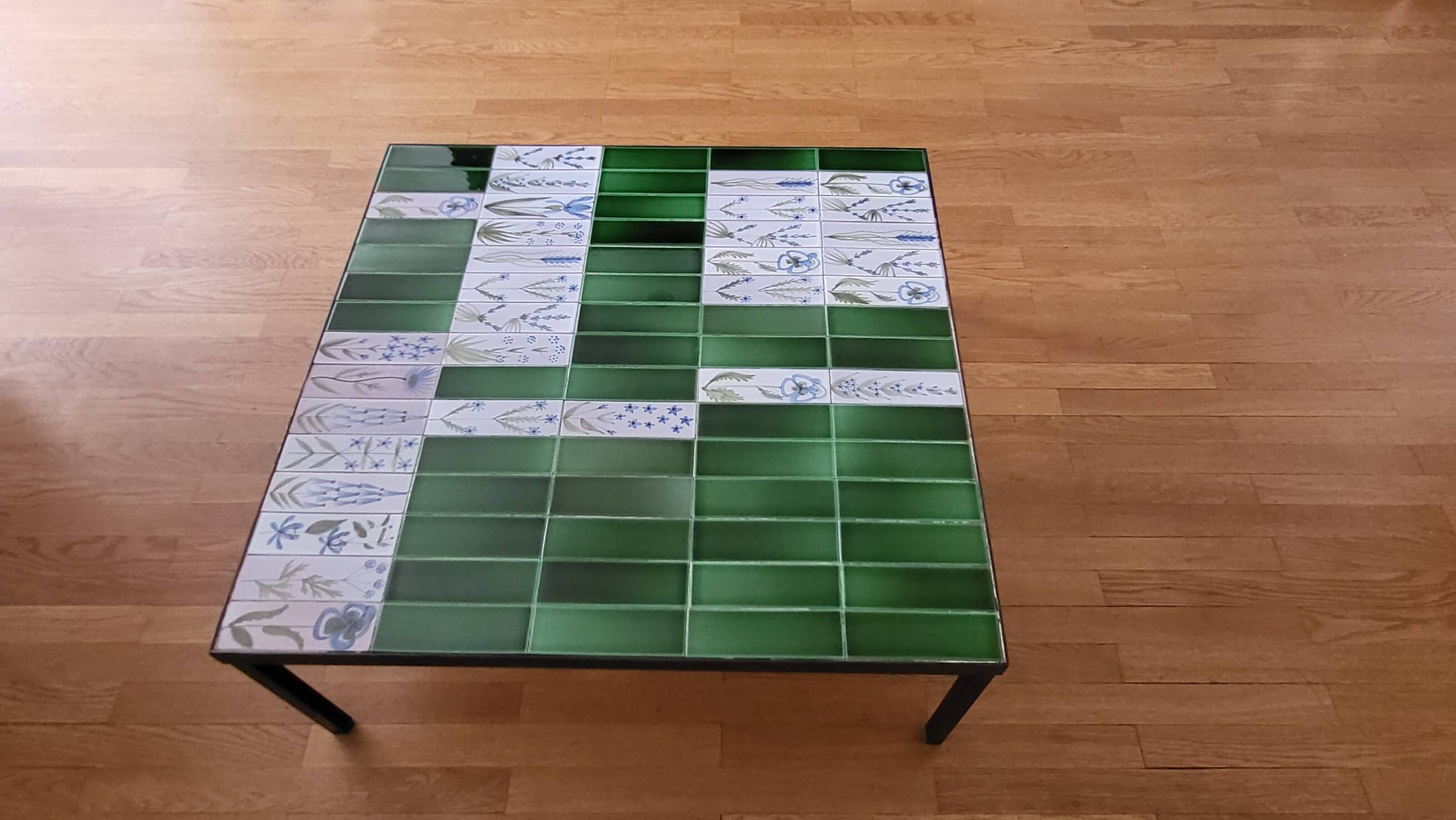 Roger Capron table in glazed green ceramic, France, vintage design.