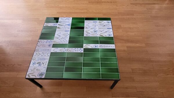 Table Roger Capron en céramique Verte émaillée France Vintage Design