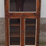 Small wooden glass cabinet with retractable door