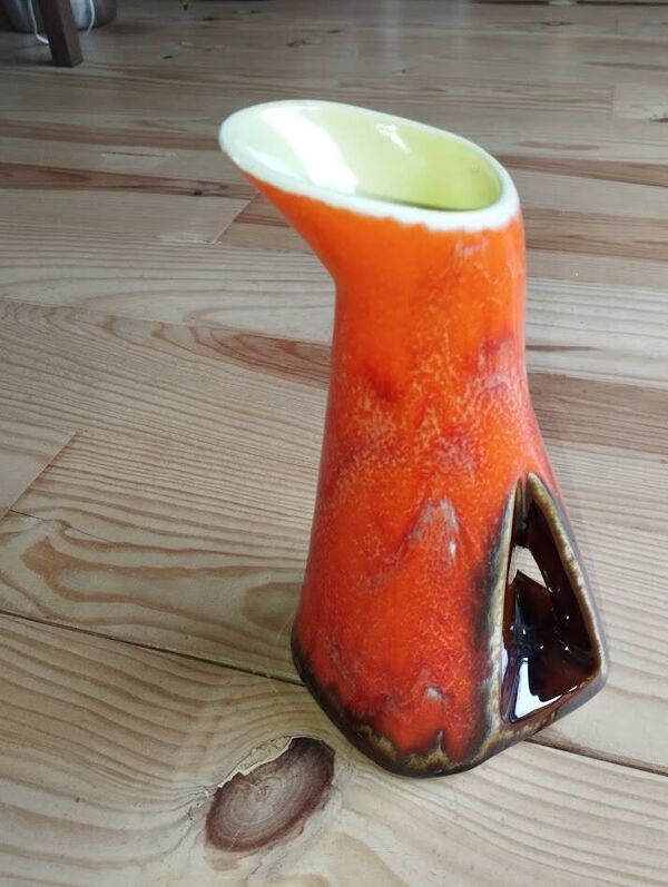 Pichet Vallauris – Forme libre – Émail rouge et vert – Années 60–70 – Vintage