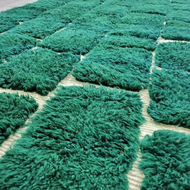 Tapis en laine pure fait main traditionnel vert traditionnel 1,5/2,5 m