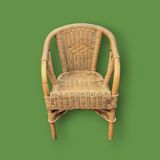 Petit fauteuil pour enfant en rotin & bambou – tressage artisanal – vintage