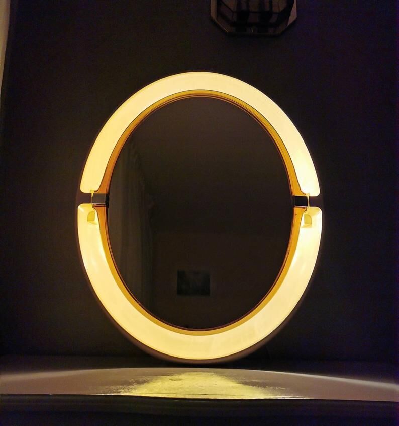 Vintage oval mirror with Allibert 1970 light