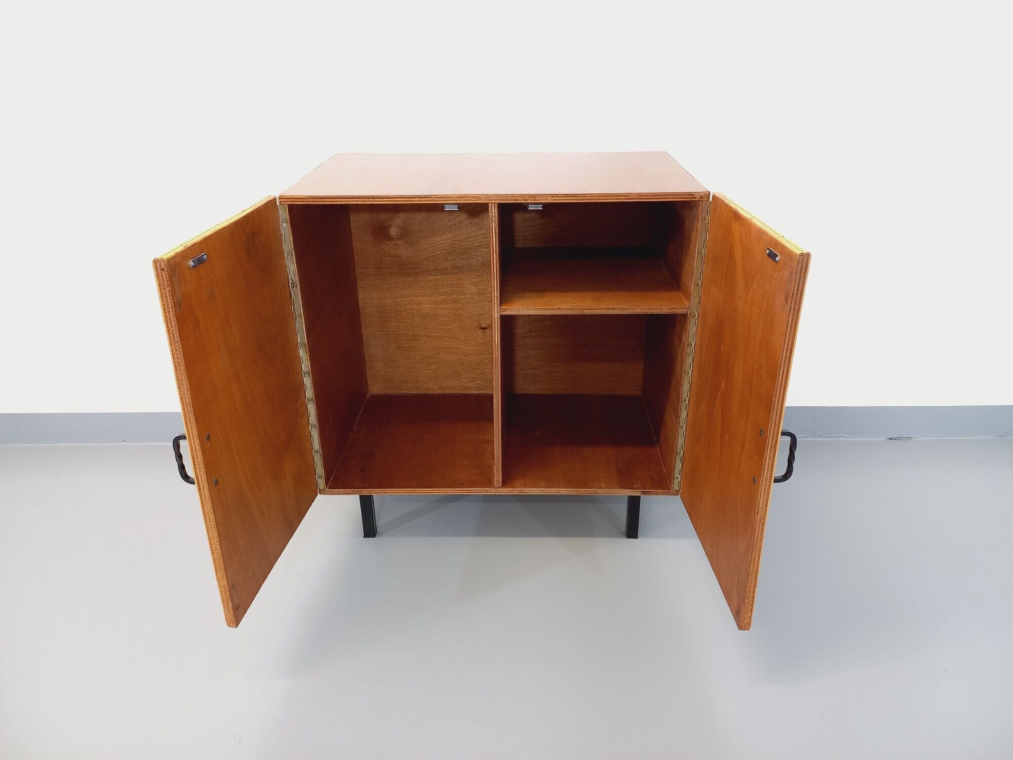 Vintage rattan, wood and metal storage cabinet from the 60s