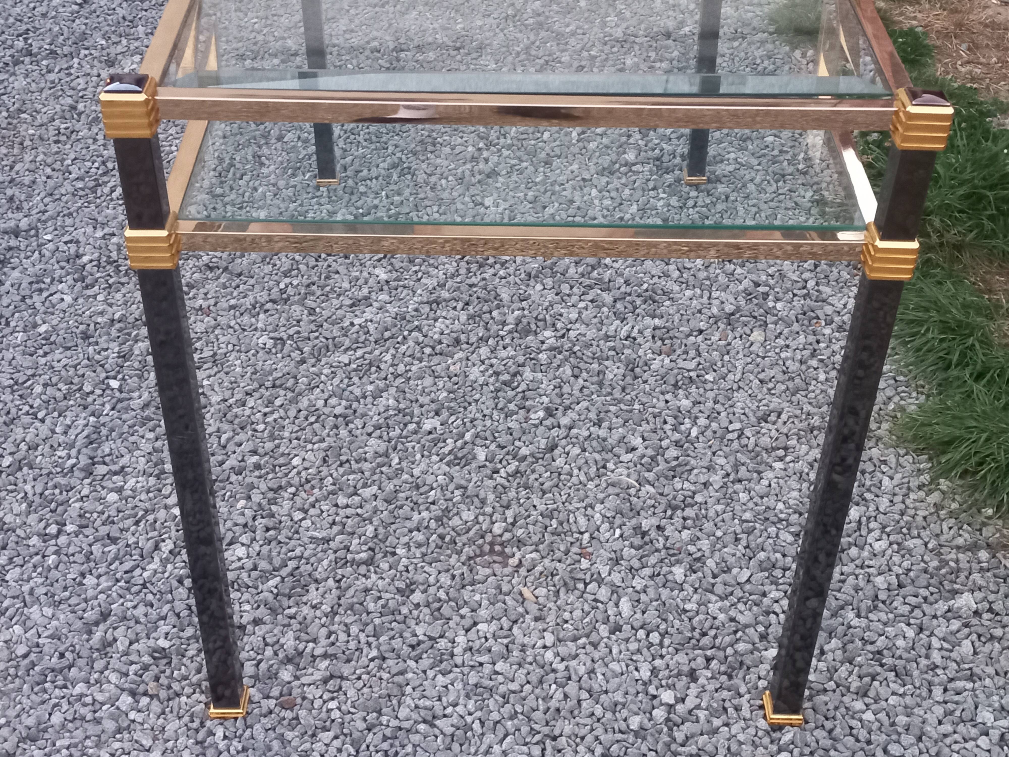 Golden and iridescent metal desk with a glass top from the 70s/80s.