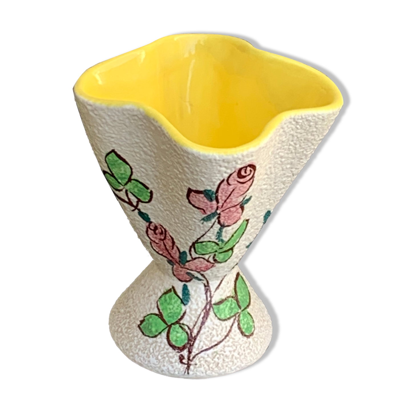 Vintage painted pink enamelled ceramic vase 1960