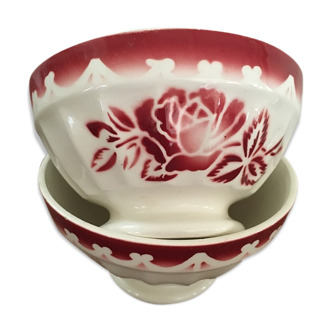 Two Digoin bowls with Burgundy floral décor