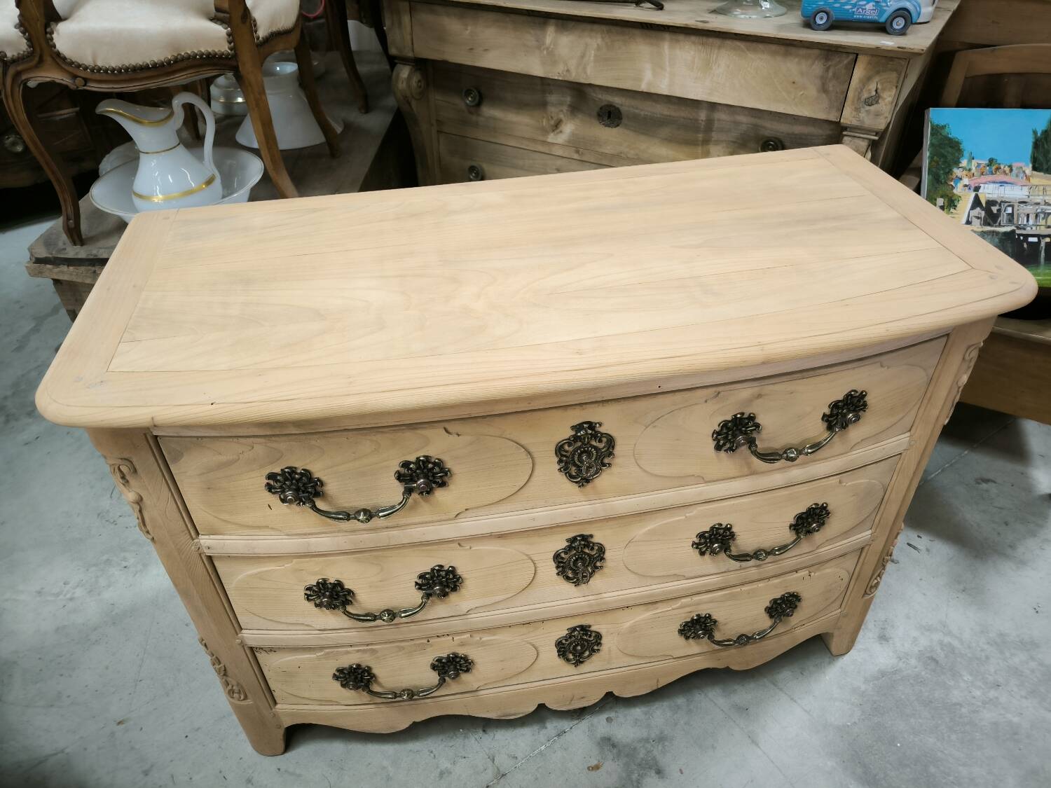 Louis XIV style natural solid cherry wood chest of drawers