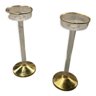 Pair of planters plant on feet 1960s in plexiglass and gilded brass