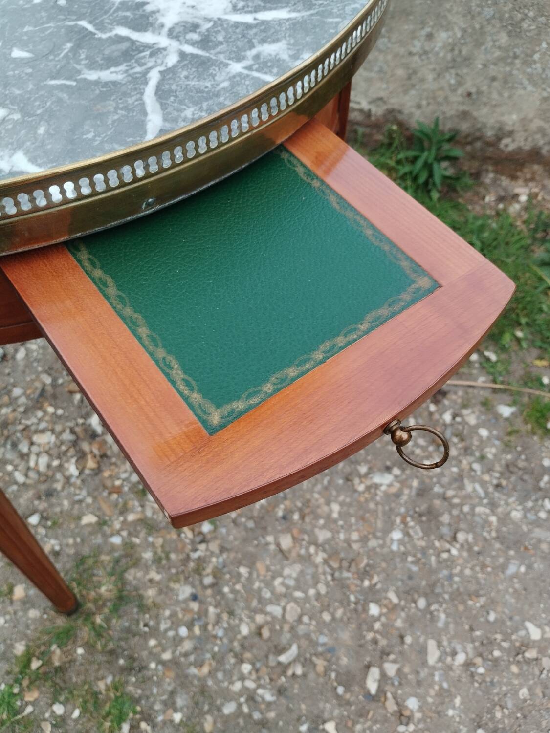 Antique bouillotte table with marble top, Louis XVI style