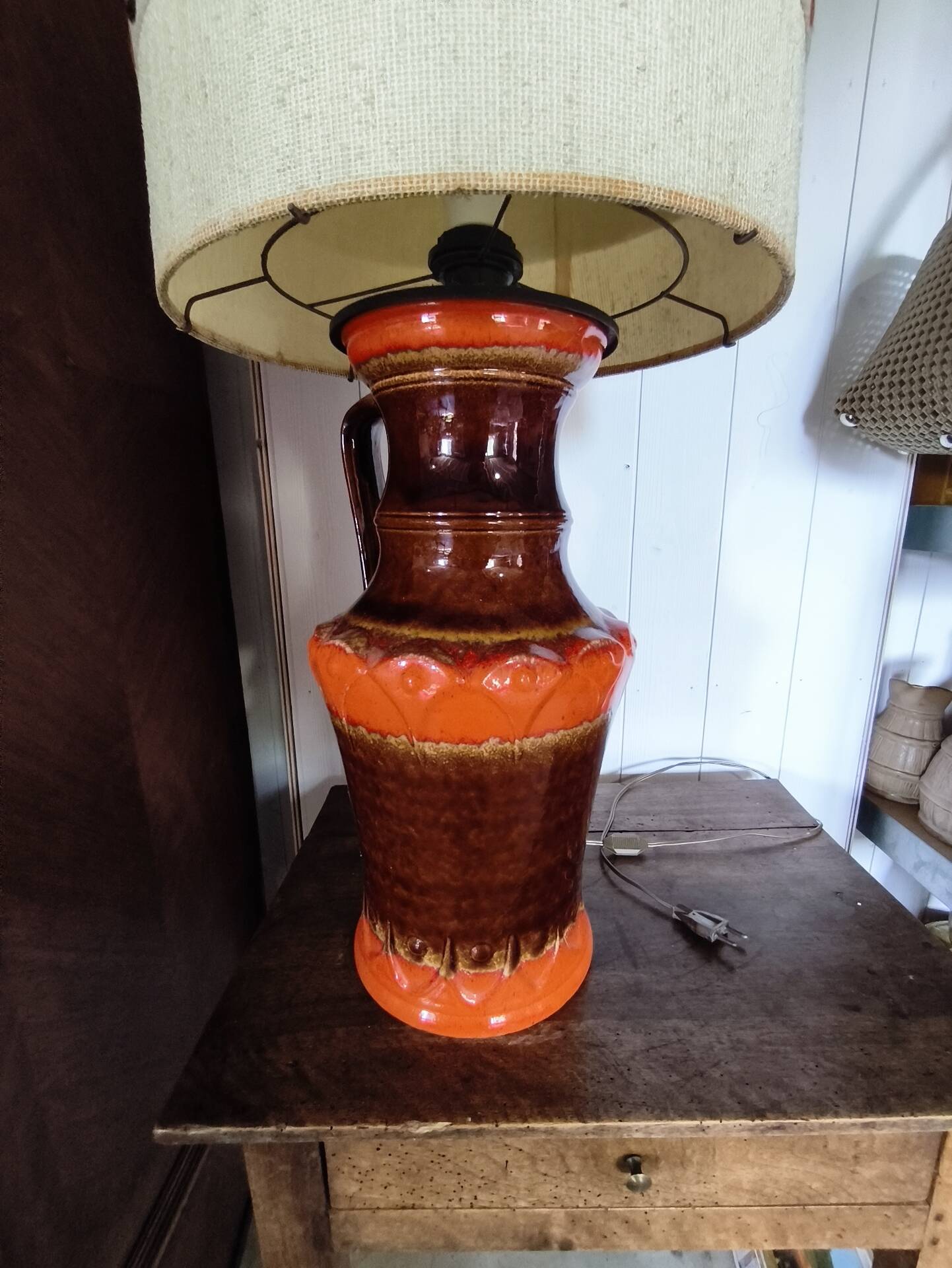 Lampadaire vintage 70 orange et marron style Fat Lava