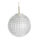 1960s Holophane Ball Pendant Chandelier, Thick Glass, 30 cm, and Vintage Brass